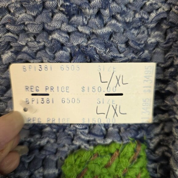 Floral Hand Knit Rag Cardigan L XL Denim Blue Bellepointe Vintage Deadstock - Picture 7 of 10